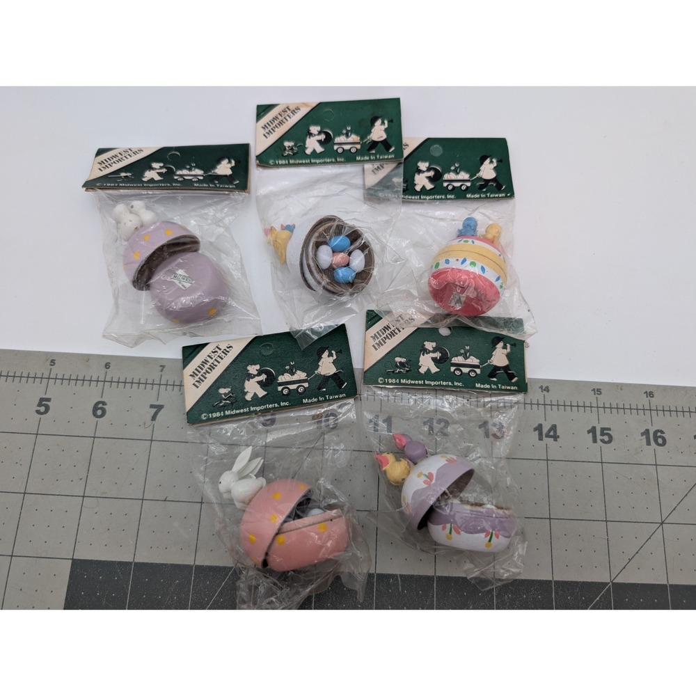 Midwest Easter Egg Rabbit Chicks Ornament Lot of 5 1984